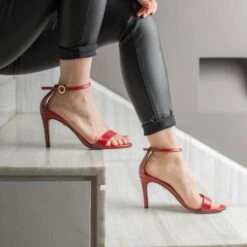 CLAUDINE 85 - Rojo Regina Romero Zapato Sandalia Zapatilla Tacon Alto Para Dama En Piel -Reginaromero Regina Romero Zapatilla Sandalia Claudina Lizard Rojo 7