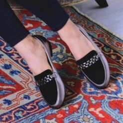 CARINA - Inox Y Negro Regina Romero Zapato Mocasin De Piso Para Dama En Piel -Reginaromero Regina Romero Zapato Mocasin Carina Piel Inox Ante Negro 7