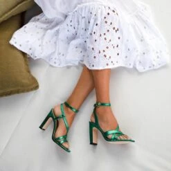 PIA 100 - Esmeralda Regina Romero Zapato Sandalia Zapatilla Tacon Alto Para Dama En Piel -Reginaromero Regina Romero Zapatilla Sandalia Pia Piel Verde Esmeralda 8