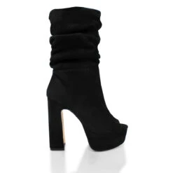 ANDER 135 - Ante Negro Regina Romero Zapato Bota Botin Plataforma Tacon Alto Para Dama En Piel