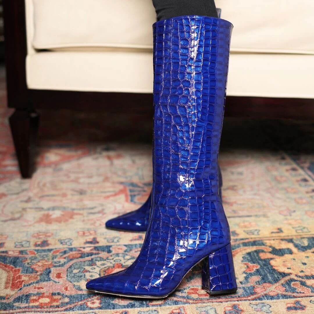 BROOKLYN 75 - Charol Azul Rey Regina Romero Zapato Bota Larga Tacon Alto Para Dama En Piel 5 BROOKLYN 75 - Charol Azul Rey Regina Romero Zapato Bota Larga Tacon Alto Para Dama En Piel - Imagen 3