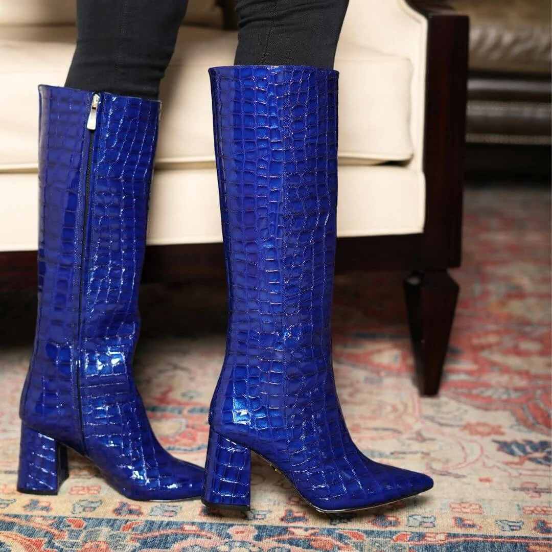 BROOKLYN 75 - Charol Azul Rey Regina Romero Zapato Bota Larga Tacon Alto Para Dama En Piel 6 BROOKLYN 75 - Charol Azul Rey Regina Romero Zapato Bota Larga Tacon Alto Para Dama En Piel - Imagen 4