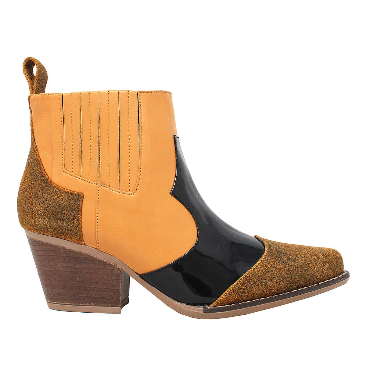 MADDIE 60 Edicion Limitada - Charol Negro Y Miel Regina Romero Zapato Bota Botin Tacon Bajo Para Dama En Piel 3 MADDIE 60 Edicion Limitada - Charol Negro Y Miel Regina Romero Zapato Bota Botin Tacon Bajo Para Dama En Piel