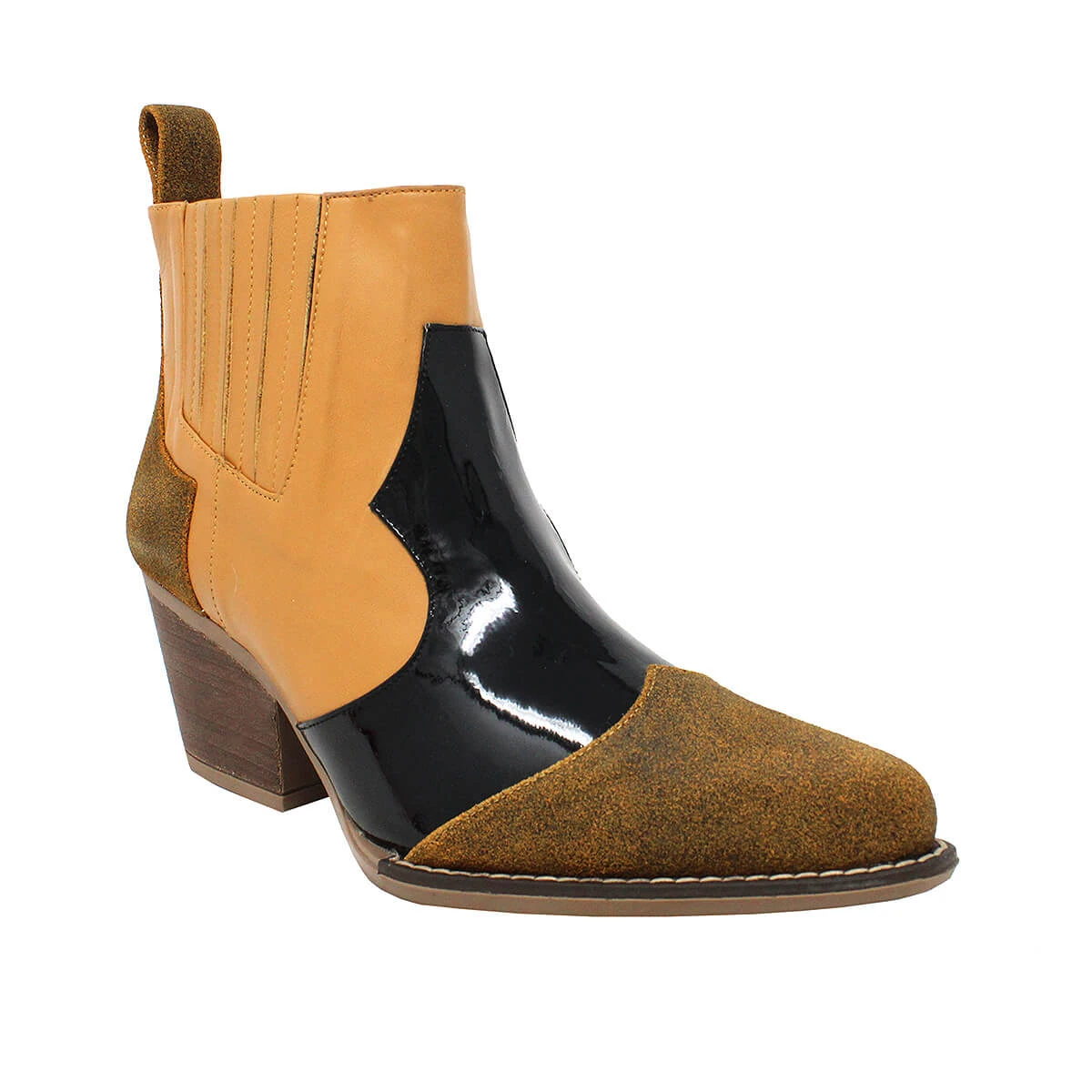 MADDIE 60 Edicion Limitada - Charol Negro Y Miel Regina Romero Zapato Bota Botin Tacon Bajo Para Dama En Piel 6 MADDIE 60 Edicion Limitada - Charol Negro Y Miel Regina Romero Zapato Bota Botin Tacon Bajo Para Dama En Piel - Imagen 4