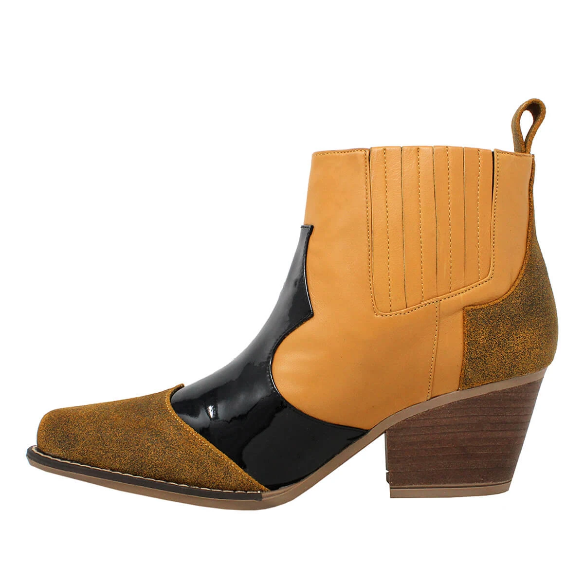 MADDIE 60 Edicion Limitada - Charol Negro Y Miel Regina Romero Zapato Bota Botin Tacon Bajo Para Dama En Piel 7 MADDIE 60 Edicion Limitada - Charol Negro Y Miel Regina Romero Zapato Bota Botin Tacon Bajo Para Dama En Piel - Imagen 5