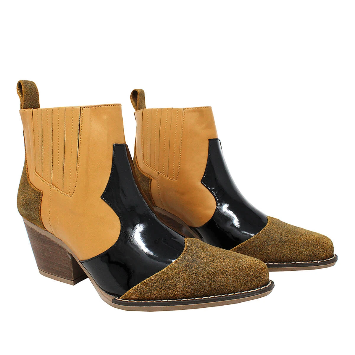 MADDIE 60 Edicion Limitada - Charol Negro Y Miel Regina Romero Zapato Bota Botin Tacon Bajo Para Dama En Piel 8 MADDIE 60 Edicion Limitada - Charol Negro Y Miel Regina Romero Zapato Bota Botin Tacon Bajo Para Dama En Piel - Imagen 6