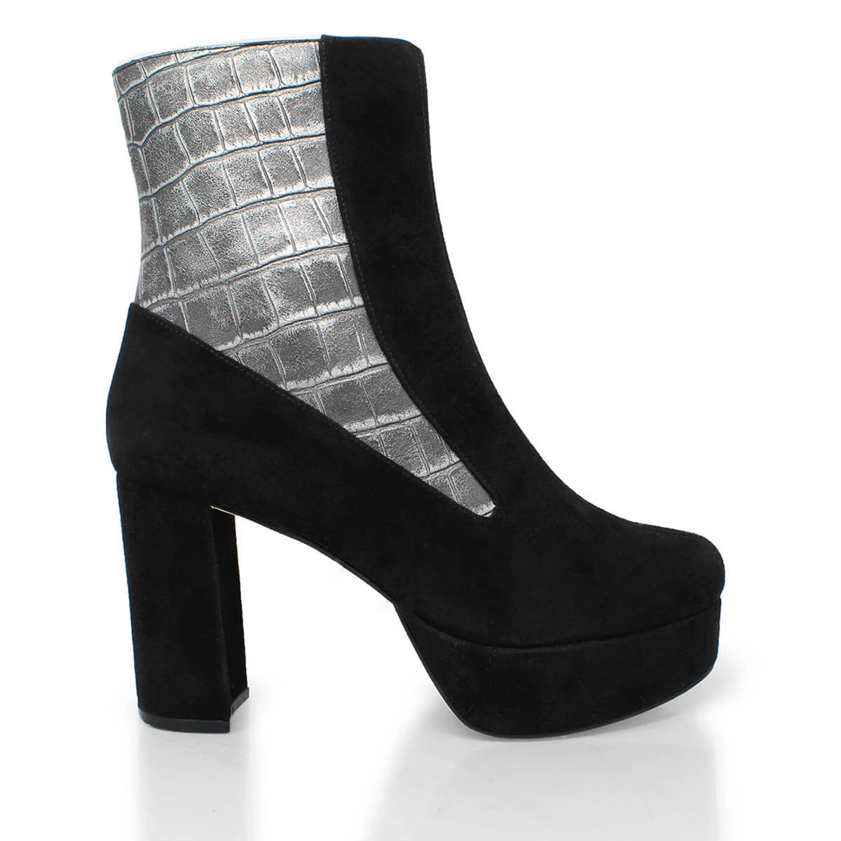 MARILINA 95 - Negro Y Plata Regina Romero Zapato Bota Botin Plataforma Tacon Alto Para Dama En Piel 3 MARILINA 95 - Negro Y Plata Regina Romero Zapato Bota Botin Plataforma Tacon Alto Para Dama En Piel