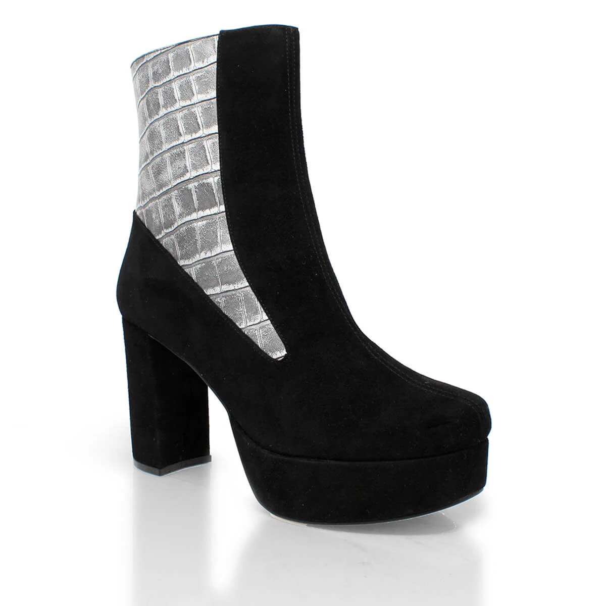 MARILINA 95 - Negro Y Plata Regina Romero Zapato Bota Botin Plataforma Tacon Alto Para Dama En Piel 7 MARILINA 95 - Negro Y Plata Regina Romero Zapato Bota Botin Plataforma Tacon Alto Para Dama En Piel - Imagen 5