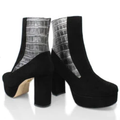 MARILINA 95 - Negro Y Plata Regina Romero Zapato Bota Botin Plataforma Tacon Alto Para Dama En Piel 21 MARILINA 95 - Negro Y Plata Regina Romero Zapato Bota Botin Plataforma Tacon Alto Para Dama En Piel -Reginaromero Regina Romero bota botin Marilina negro plata piel 7