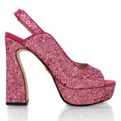CHERYL 125 - Glitter Rosa Regina Romero Zapato Sandalia Plataforma Tacon Alto Para Dama En Piel
