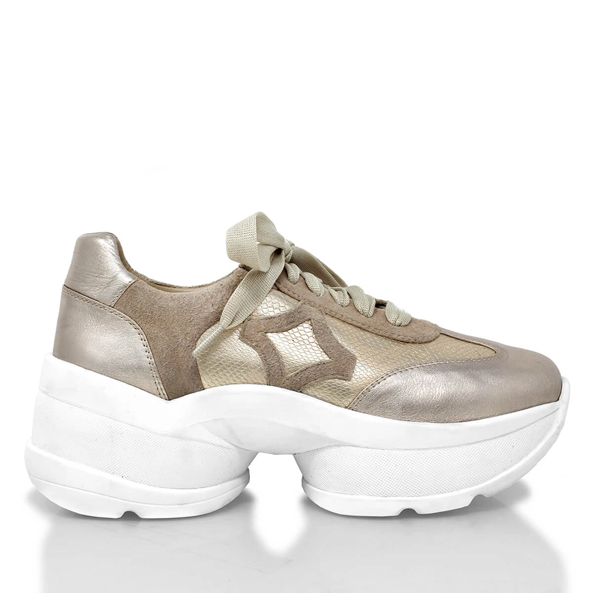 KATINA - Beige Y Dorado Regina Romero Zapato Tenis Urbano Sport Para Dama En Piel 3 KATINA - Beige Y Dorado Regina Romero Zapato Tenis Urbano Sport Para Dama En Piel