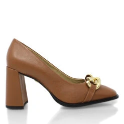 CASSIE 75 - Tan Regina Romero Zapato Zapatilla Tacon Alto Para Dama En Piel