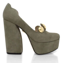 ROXANNE 135 - Ante Verde Regina Romero Zapato Plataforma Tacon Alto Para Dama En Piel