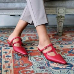 SILVIA 30 - Rojo Regina Romero Zapato Zapatilla Tacon Bajo Para Dama En Piel -Reginaromero Regina Romero zapatilla sandalia kitten Silvia rojo piel 12