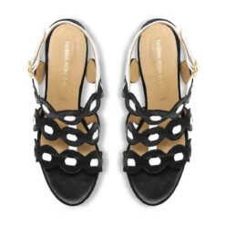AGNI 135 - Negro Y Blanco Regina Romero Zapato Sandalia Plataforma Tacon Alto Para Dama En Piel -Reginaromero Regina Romero zapatilla sandalia plataforma Agni negro piel 2