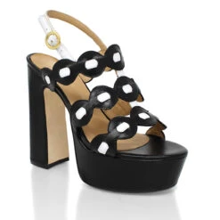 AGNI 135 - Negro Y Blanco Regina Romero Zapato Sandalia Plataforma Tacon Alto Para Dama En Piel -Reginaromero Regina Romero zapatilla sandalia plataforma Agni negro piel 3