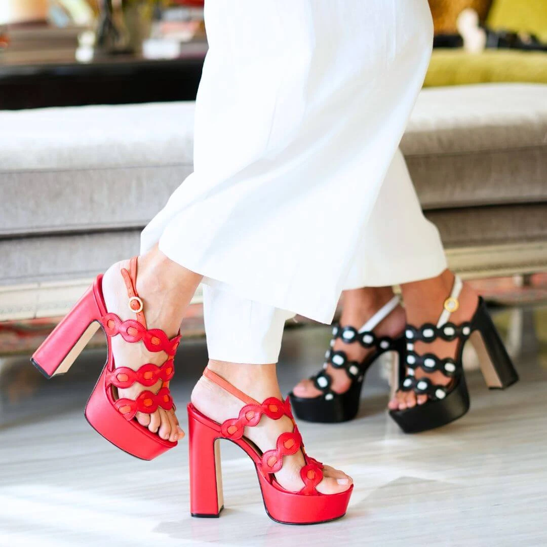 AGNI 135 - Rojo Y Naranja Regina Romero Zapato Sandalia Plataforma Tacon Alto Para Dama En Piel 4 AGNI 135 - Rojo Y Naranja Regina Romero Zapato Sandalia Plataforma Tacon Alto Para Dama En Piel - Imagen 2