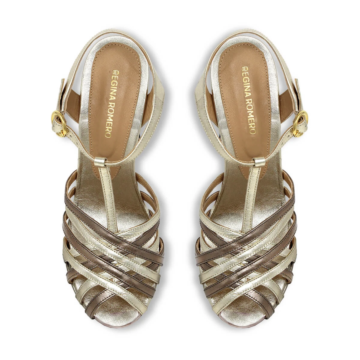 HELENA 120 - Seda Y Oro Regina Romero Zapato Sandalia Plataforma Tacon Alto Para Dama En Piel - Imagen 4