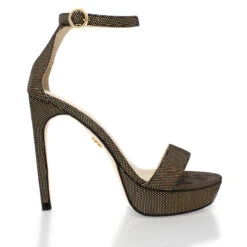 LAURA 125 - Glitter Oro Regina Romero Zapato Sandalia Plataforma Tacon Alto Para Dama En Piel