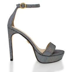 LAURA 125 - Glitter Plata Regina Romero Zapato Sandalia Plataforma Tacon Alto Para Dama En Piel