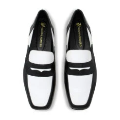 CLARK - Blanco Y Negro Regina Romero Zapato Mocasin De Piso Para Dama En Piel -Reginaromero Regina Romero zapato mocasin Clark blanco negro piel 2