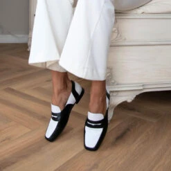 CLARK - Blanco Y Negro Regina Romero Zapato Mocasin De Piso Para Dama En Piel -Reginaromero Regina Romero zapato mocasin Clark blanco negro piel 9