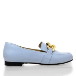 ALINE - Charol Azul Regina Romero Zapato Mocasin De Piso Para Dama En Piel