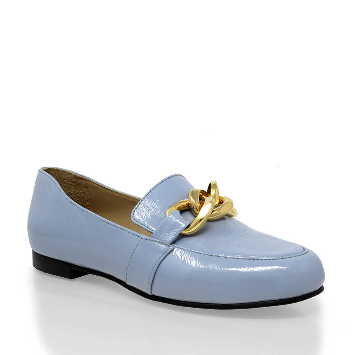 ALINE - Charol Azul Regina Romero Zapato Mocasin De Piso Para Dama En Piel - Imagen 4