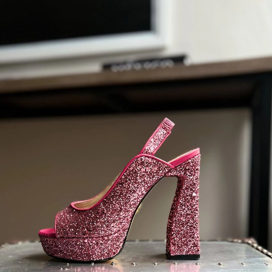 CHERYL 125 - Glitter Rosa Regina Romero Zapato Sandalia Plataforma Tacon Alto Para Dama En Piel - Imagen 4