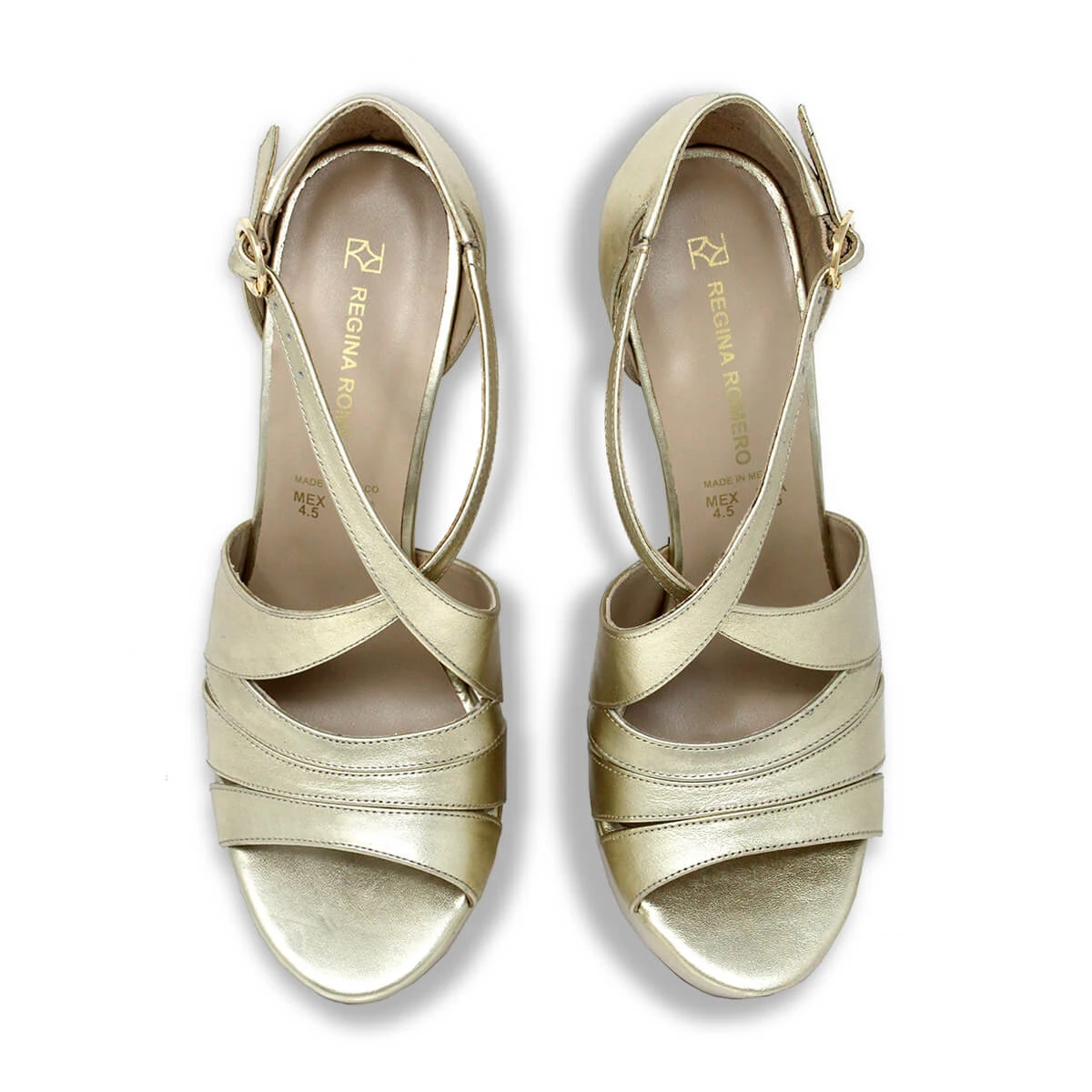 MAGDALENA 125 - Oro Claro Regina Romero Zapato Sandalia Plataforma Tacon Alto Para Dama En Piel 8 MAGDALENA 125 - Oro Claro Regina Romero Zapato Sandalia Plataforma Tacon Alto Para Dama En Piel - Imagen 6