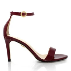 CLAUDINE 85 - Charol Vino Regina Romero Zapato Sandalia Zapatilla Tacon Alto Para Dama En Piel