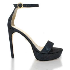 LAURA 125 - Glitter Negro Regina Romero Zapato Sandalia Plataforma Tacon Alto Para Dama En Piel