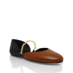 NAOMI - Tan Y Negro Regina Romero Zapato Flat Balerina De Piso Para Dama En Piel -Reginaromero balerinas naomi cafe negro regina romero 3 4