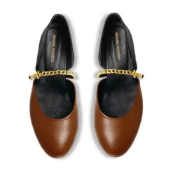 NAOMI - Tan Y Negro Regina Romero Zapato Flat Balerina De Piso Para Dama En Piel -Reginaromero balerinas naomi cafe negro regina romero cenital