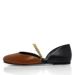 NAOMI - Tan Y Negro Regina Romero Zapato Flat Balerina De Piso Para Dama En Piel -Reginaromero balerinas naomi cafe negro regina romero izquierda