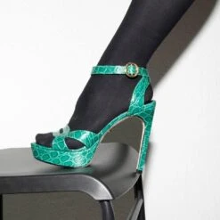 LORRAINE 125 - Verde Jade Regina Romero Zapato Sandalia Zapatilla Tacon Alto Para Dama En Piel -Reginaromero lorraineverde